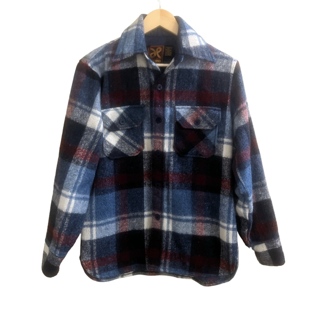Vintage Haband Mens Small Wool Linen Blue and red flannel button-up shirt